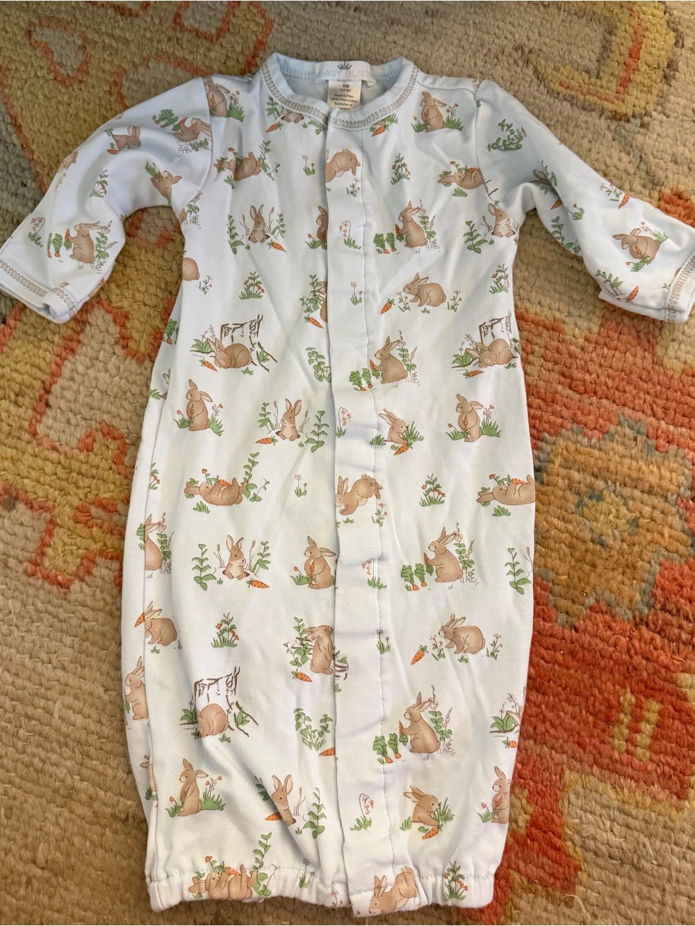 Baby White Bunny Print convertible gown